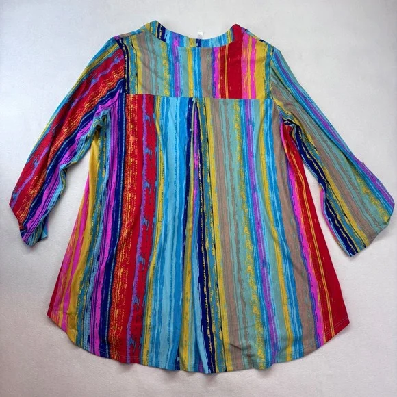 Dear Scarlett Women Striped V Neck Tunic Top Size Large Chic Bohemian Resort - Picture 3 of 6